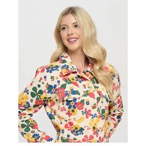 SM Wardrobe Multi Floral Watercolor Print Button-Up Cotton Jacket Size S